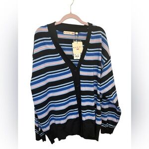 Marni x Uniqlo Striped Cardigan | Black Blue Pink Button-Up | Women’s L